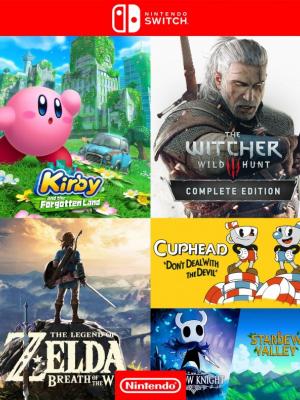 Kirby And The Forgotten Land mas The Witcher 3 Wild Hunt Complete Edition mas The Legend Of Zelda Breath Of The Wild mas Cuphead mas Hollow Knight mas Stardew Valley - Nintendo Switch